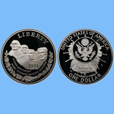 1991 S Mount Rushmore Commemorative ~ PROOF Cameo Gem 90% Silver Dollar Box CoA picture