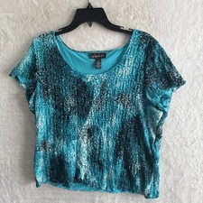 Inc International Concepts Womans Blouse Top Blue Geometric Plus 1X Nylon Blend  picture