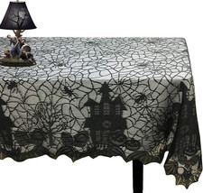 Halloween Tablecloth - Gothic Black Lace Spider Web Table Cover for Halloween Ma picture
