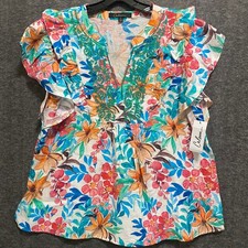 NEW Calessa Top Womens L Floral Ruffle Boho Peasant Embroidered Tropical Cottage picture
