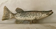 Antique Folk Art Northern Pike Muskie Fish Decoy Carved Wood Painted Early 1900s picture