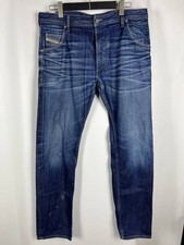 DIESEL Krooley Men's Wash Blue Denim Slim Fit Distressed Jeans Size W36 L34 picture
