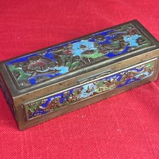 STAMPS BOX ANTIQUE 1890 JAPANESE Dragon Repousse With Enamel METAL JAPAN Rare picture