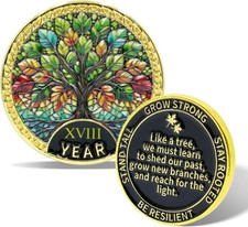 Tree of Life Sobriety Coin - 18 Year Sobriety Coin, AA Chip Medallion & NA Recov picture