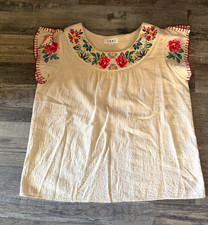 THML Ivory Floral Embroidered Crochet Flutter Sleeve Peasant Blouse picture