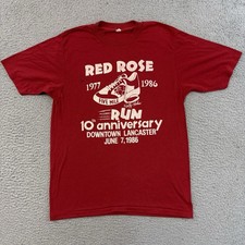 Vintage Running Marathon Shirt Mens Medium Red 80s Lancaster Pennsylvania Sport picture