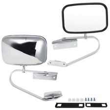 Side View Manual Mirrors Chrome Pair Set Fits 1980-96 Ford F-Series Pickup Truck picture