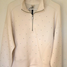 CALIA Women's White 1/2 Zip Mock Neck Rhinestone Sweatshirt, Size M picture