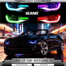 VLAND RGB LED Headlights For 14-15 Chevrolet Camaro Dual Beam W/SEQ Front Lamps picture
