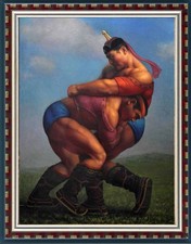 Hand Painted Oil Painting art young Male Nude wrestling On Canvas 24X36