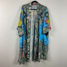 Catherines Luxe Georgette Long Duster Kimono Size 2X Blue Paisley Floral Boho picture