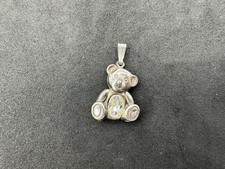 1.49g Vintage Sterling Silver 925 Teddy Bear Pendant Oval Clear Accent M picture