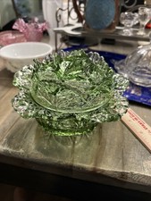 Vintage LE Smith Green Glass Cabbage Leaf Lidded Dish picture