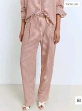 NWT Mango Pleated Striped Pants Burnt Orange Textured Trousers Business Casual M picture