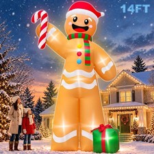 14 Ft Giant Christmas Inflatable Gingerbread Man with Candy Cane & brown picture