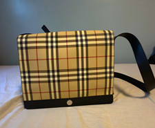 Plaid Canvas/Leather Crossbody Handbag Snap, Detachable Strap, 12x9x3