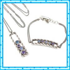 Brighton Halo Rhythm Purple Blue Crystal Necklace Bracelet  Set NWT $126 Pouch picture