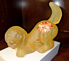 Fenton Playful Puppy Satin HP Buttercup Yellow/Mum Figurine Adorable picture