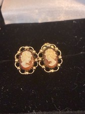 Antique 18K Gold Cameo Earrings- Hand Carved Shell Cameos picture