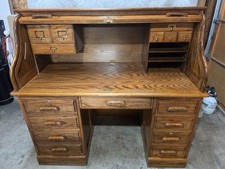 Beautiful Solid Oak Roll Top Computer Desk  VERY WELL KEPT Pick Up Only picture