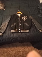 Vintage DeLong Black Wool and Leather Los Angeles Raiders Letterman Jacket picture