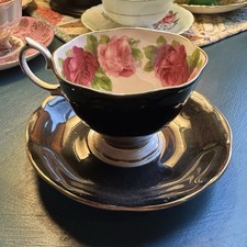 Vtg Royal Albert English Rose Black Teacup Saucer Set Bone China England 1950 picture