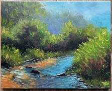 impressionist oil painting landscape in spring - original - unsigned - 16”x20” picture