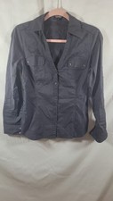 Express Women's Essential Stretch Black Long Sleeve Button Down Shirt with Chest picture