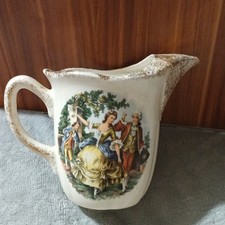 Vintage 1947 Harker Pottery Colonial Courting Couple Pitcher 22K Gold No Lid picture