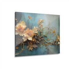 Elegant Acrylic Wall Art Prints, Modern Teal Gold Floral Decor, Unique Home Acce picture