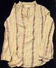 Zadig & Voltaire Women’s M Beige Rainbow Gold Striped Half Button Up Tunic NWOT picture