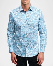 NEW Robert Graham Mens Blue Floral Paisley Long Sleeve Sport Shirt Choose Size picture