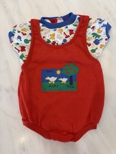 Vintage Healthtex Baby Romper Set 12M Red Duck Applique Made USA Retro picture