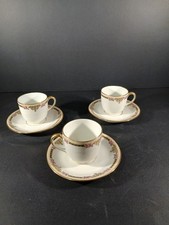 Set 3  Limoges France Vignaud Demitasse Cups And Saucers  Floral Gold Rim Accent picture