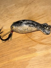 Vintage Heddon Flap-Tail Jr Fishing Lure Silver Black Scale Bucktail Wood picture