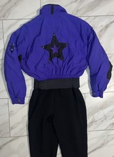 Vintage 80s 90s Tyrolia Women’s 12 One Piece Ski Suit Purple Star Stirrup picture
