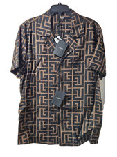 BALMAIN MEN'S OVER ALL MONOGRAM PATTERN PAJAMA STYLE SHIRT SZ 39 $995 RETAIL picture