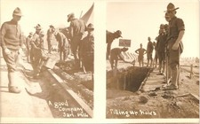 SOLDIERS FILLING UP HOLES real photo postcard 1910s RPPC FROM A TEXAS CITY LOT picture