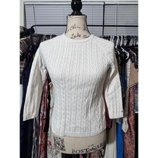 Tommy Hilfiger White Cable Knit Sweater Womens Medium Preppy Y2K Crew Neck picture