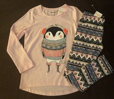NWT Gymboree Girl Pink Penguin Top Winter &Fair Isle Leggings Set Size S(5-6) picture