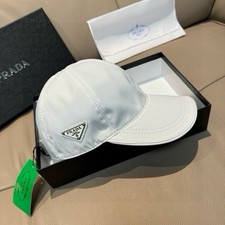 Prada White Nylon Baseball Cap Triangle Logo Casual Hat picture