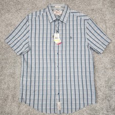 Original Penguin Shirt Mens Medium Blue Plaid Short Sleeve Classic Fit Button Up picture