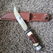 Vintage Tramontina Stainless Steel Bowie Hunting Knife Faux Stag Handle picture