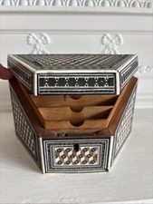 Antique Victorian Anglo Indian Sadeli Ware Mosaic Hexagonal Stationery Box 19thC picture