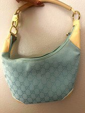 Authentic Vintage Gucci GG Canvas Half-Moon Hobo Bag - Mint / Light Blue picture