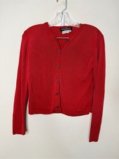 Vintage Salvatore Ferragamo 100% Silk Red Knit Button-Front Cardigan Sweater picture