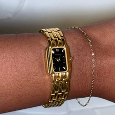 Pulsar Women's Vintage Quartz Rectangular Black Dial Two-Tone Bracelet Watch picture