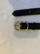 Vintage Celine Paris Black Leather Gold Horsebit Hardware Belt Women's #k6 picture