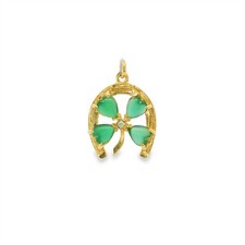 Vintage 13-14k Yellow Gold Horseshoe and Chalcedony Clover Pendant 1