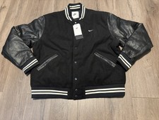 Nike Authentics Varsity Jacket Wool Leather Black Mens Size Large FD7845-010 NWT picture
